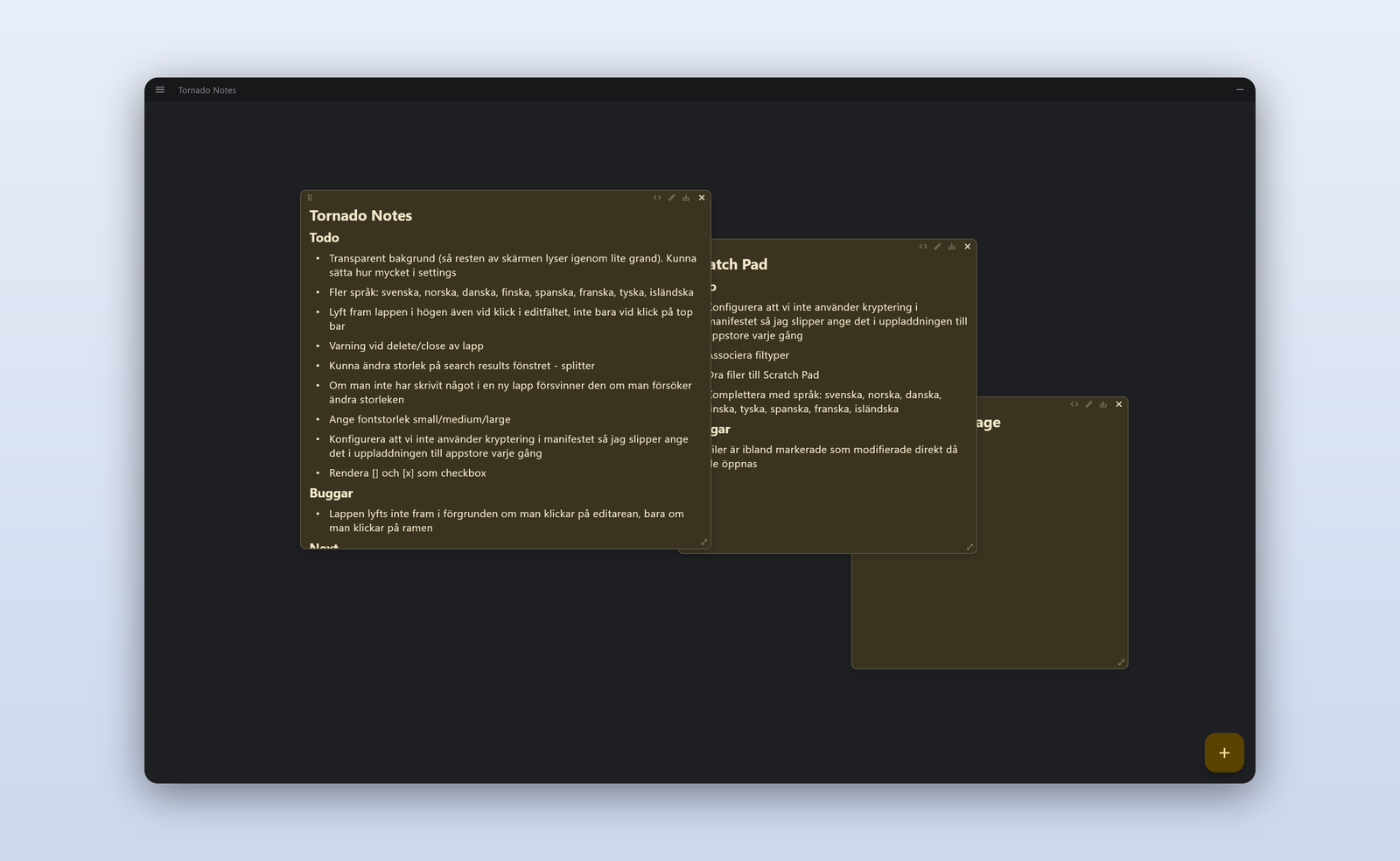 Nudgr Tornado freeform notes in dark mode