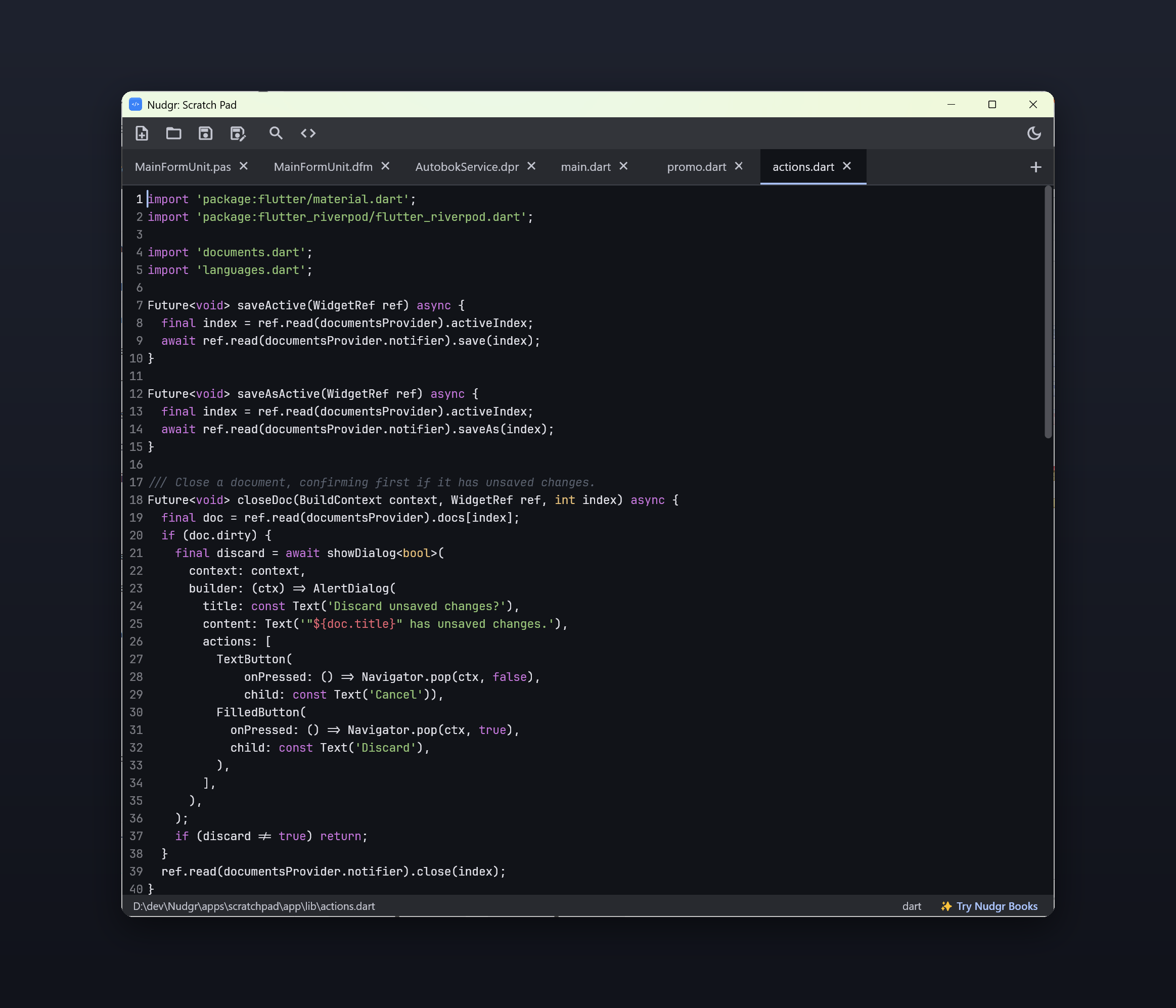 Nudgr Scratch Pad in dark mode